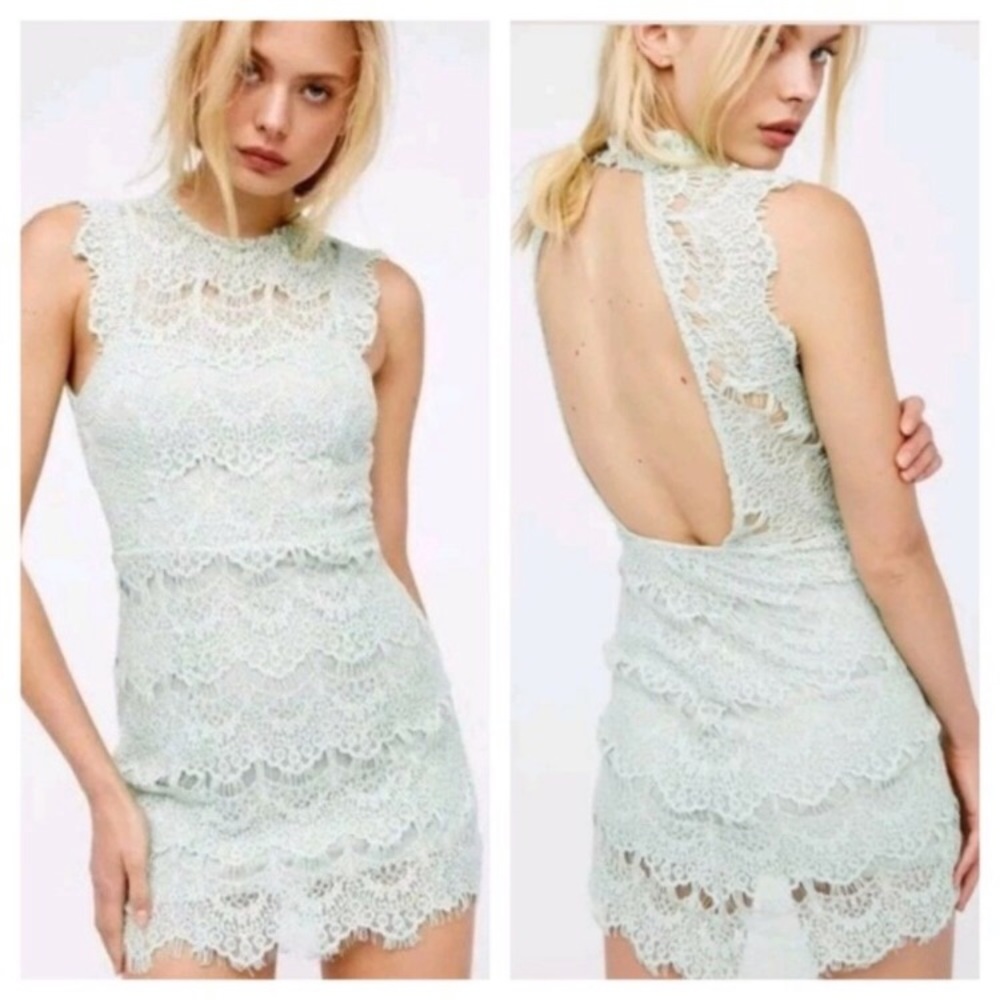 Free People High Neck Backless Lace Green Dress